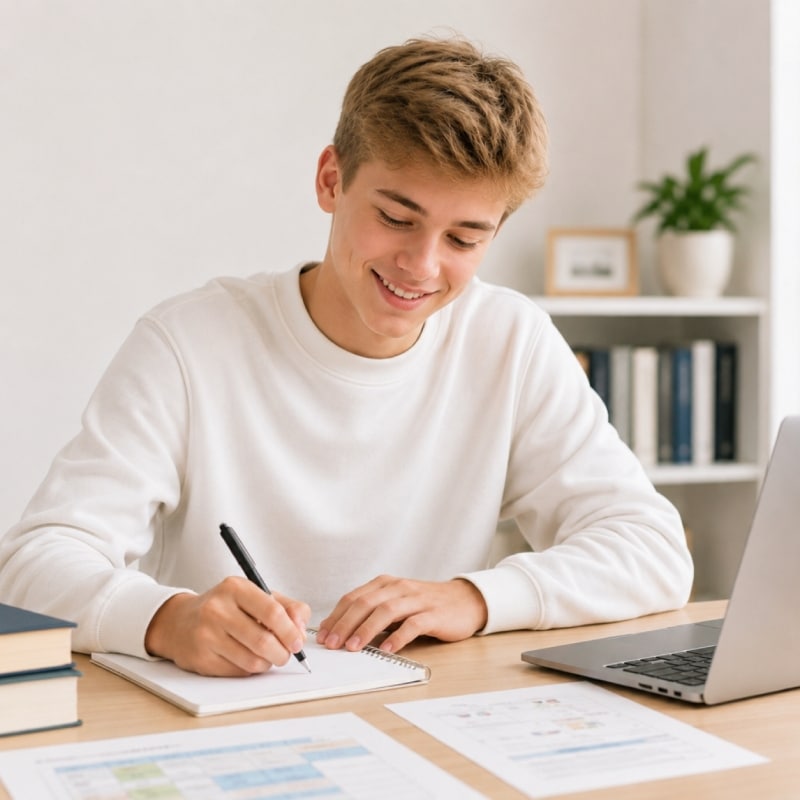Teen student working with a business mentor on an entrepreneurship project