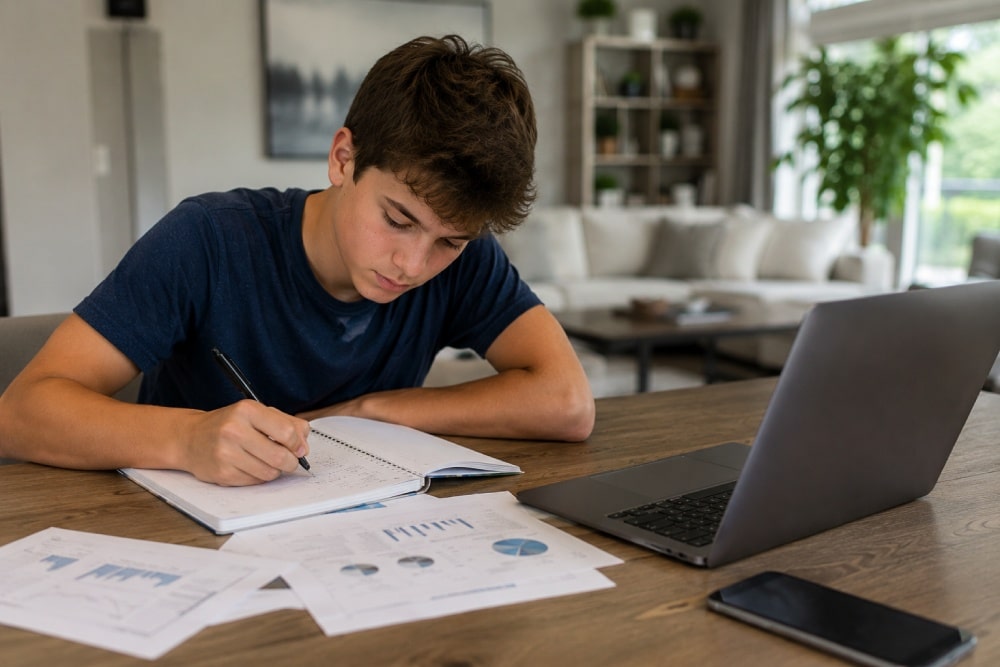 Teen completing an initial business skills assessmentt