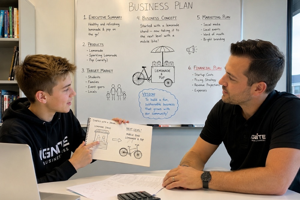 Teen working with a business mentor to develop and launch a business idea