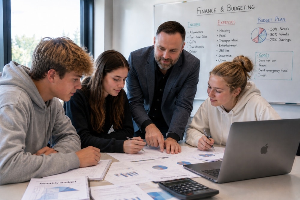 Teens working with a business mentor on a personalized learning plan