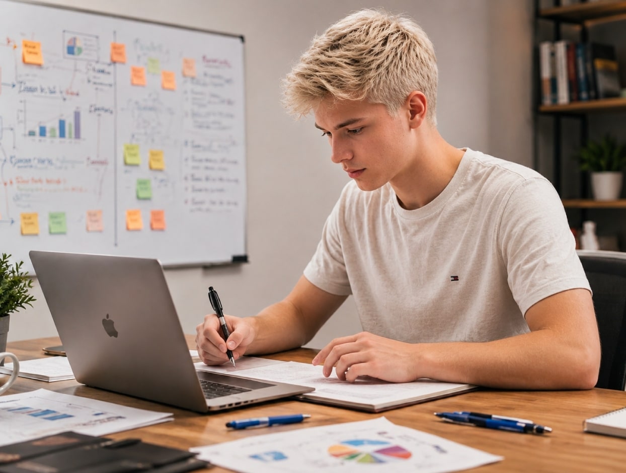 Teen student learning business and entrepreneurship fundamentals