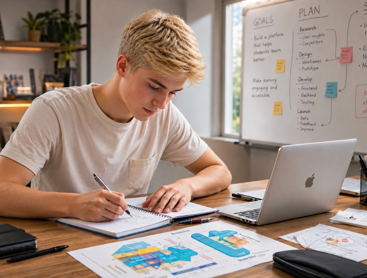Teen student learning business finance and financial planning